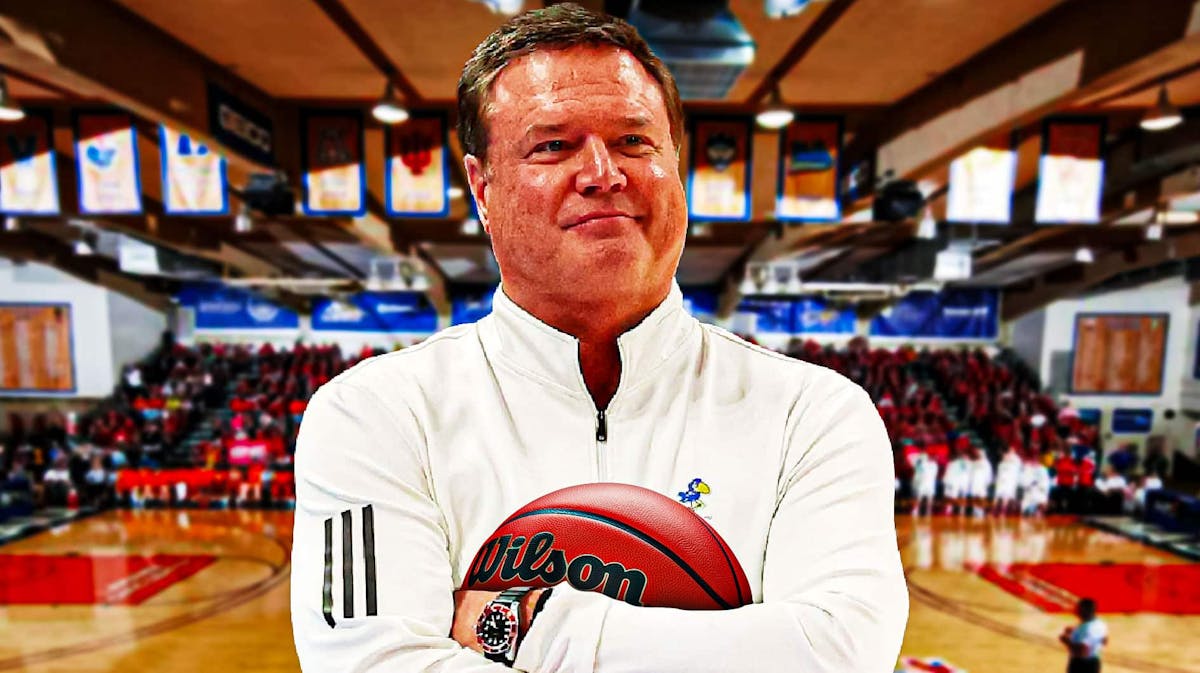 Kansas basketball, Marquette basketball, Golden Eagles, Jayhawks, Bill Self, Bill Self with Maui Invitational court in the background