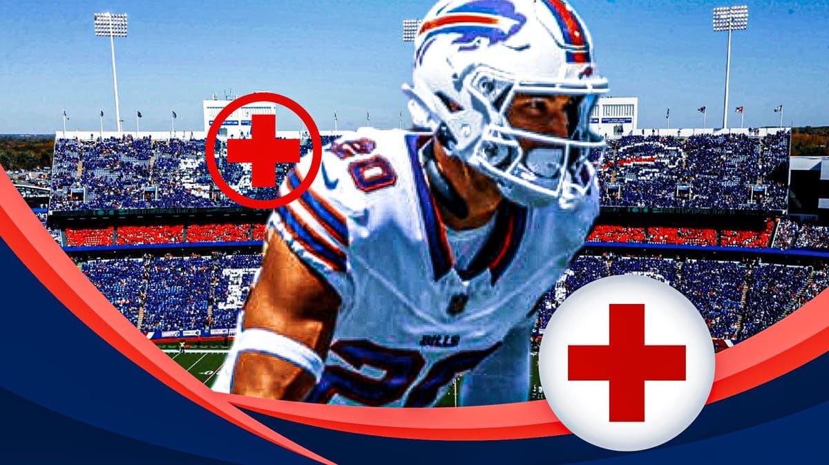 Taylor Rapp of the Bills with medical cross symbol
