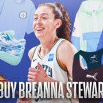Breanna Stewart surrounded by her signature Nike series gear.