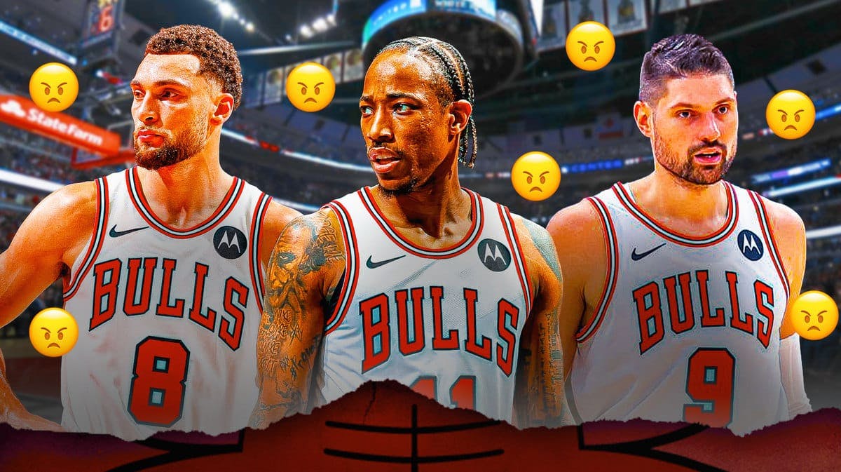 Bulls' DeMar DeRozan, Nikola Vucevic, Zach LaVine all angry, with angry emojis all over them