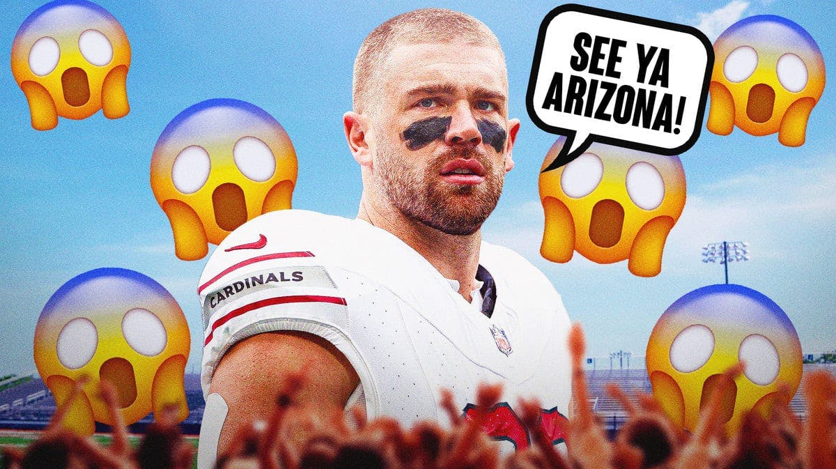 Zach Ertz with a speech bubble that says “See ya Arizona!” and a bunch of shocked emojis around him