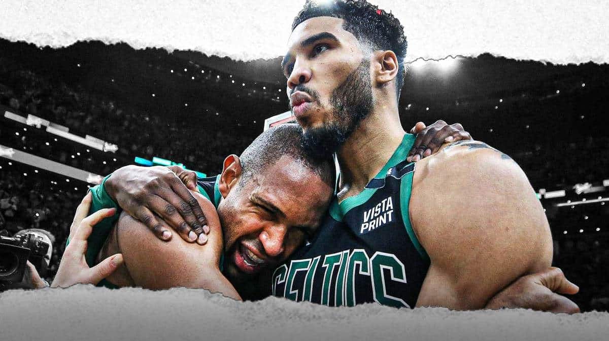 Celtics' Jayson Tatum hugging Al Horford