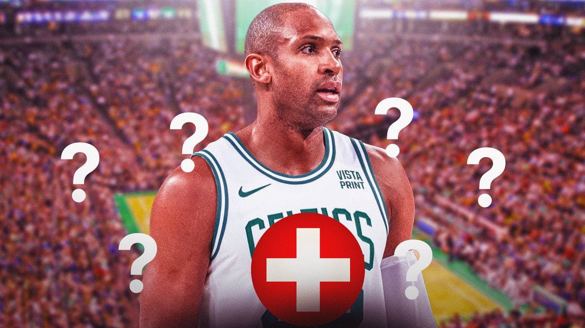 Celtics' Al Horford with medical red cross and question marks around him