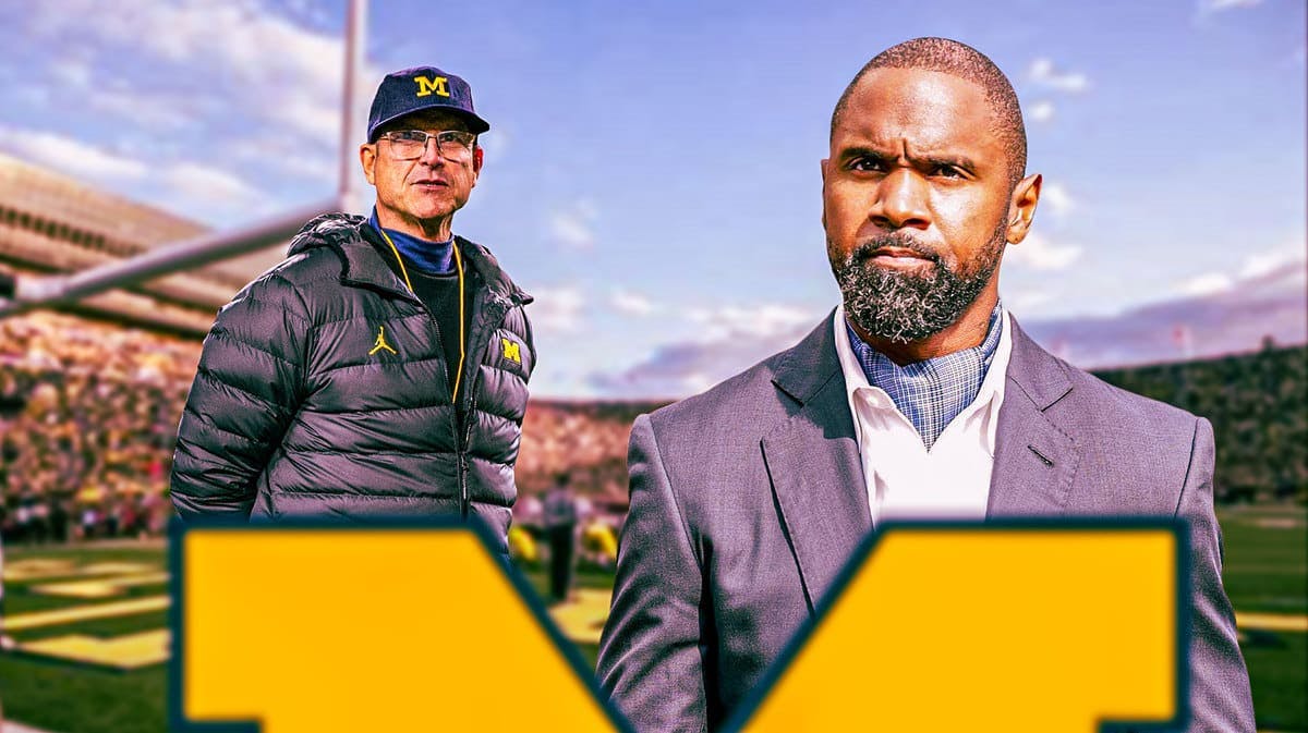 Charles Woodson looking angry with Jim Harbaugh in the background