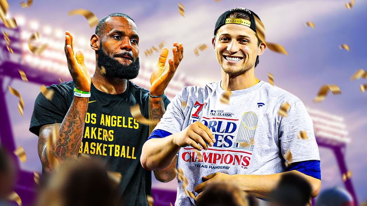 Corey Seager and LeBron James celebrate