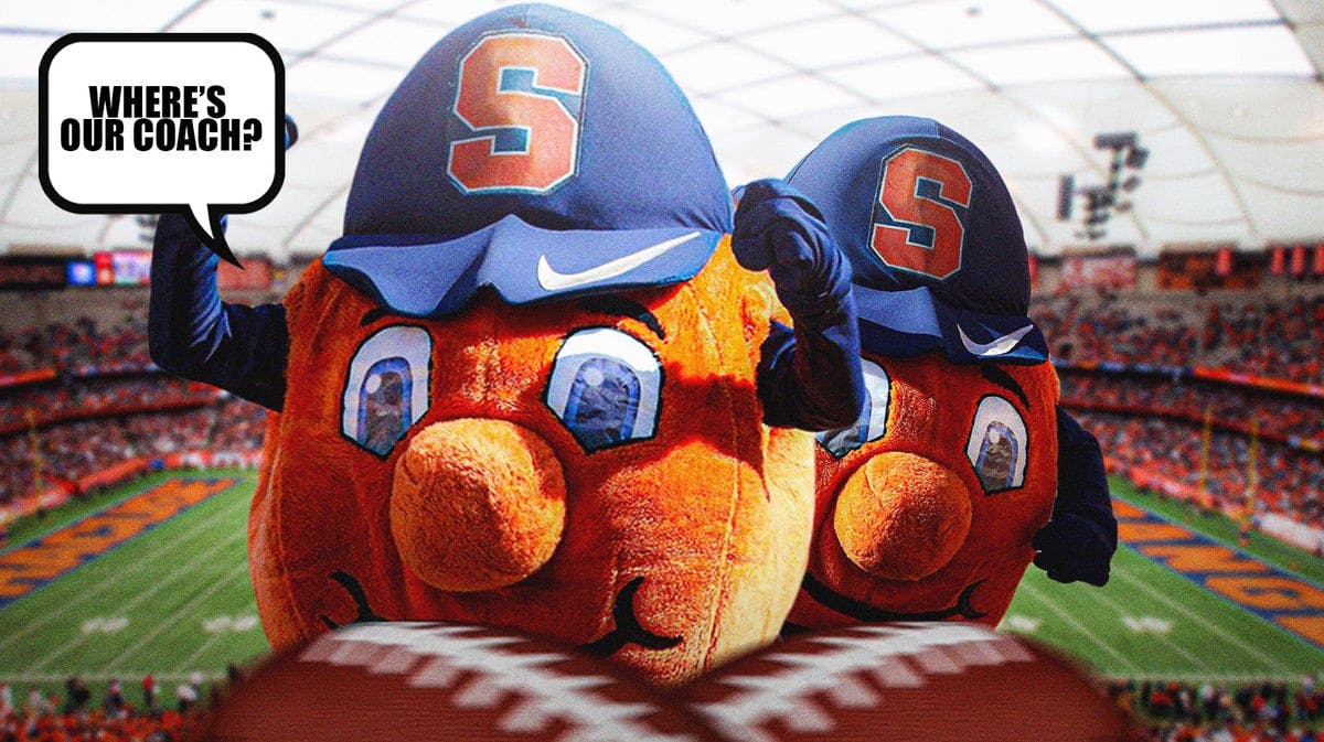 The Syracuse Orange mascot wonders who will be coaching the Syracuse football team next