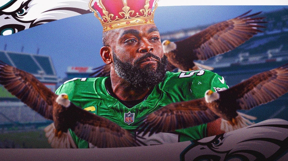 Brandon Graham wearing a crown and surrounded by Eagles