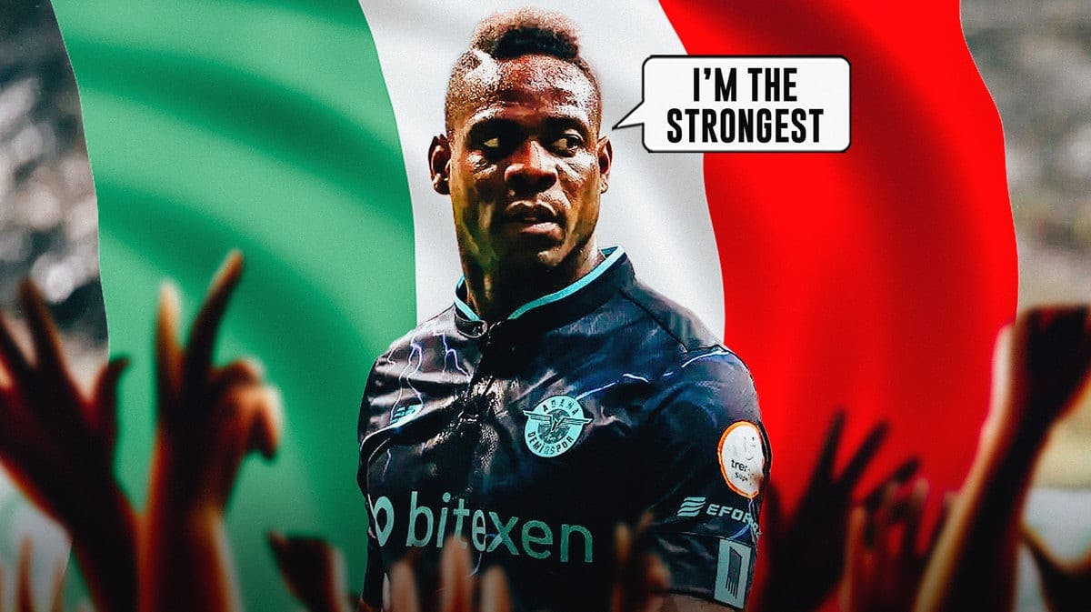 Mario Balotelli saying: 'I’m the strongest' in front of the Italian flag euro 2024
