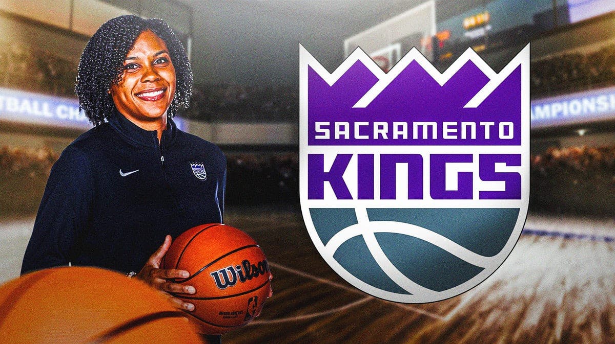 Former WNBA player Lindsey Harding and the Sacramento Kings logo