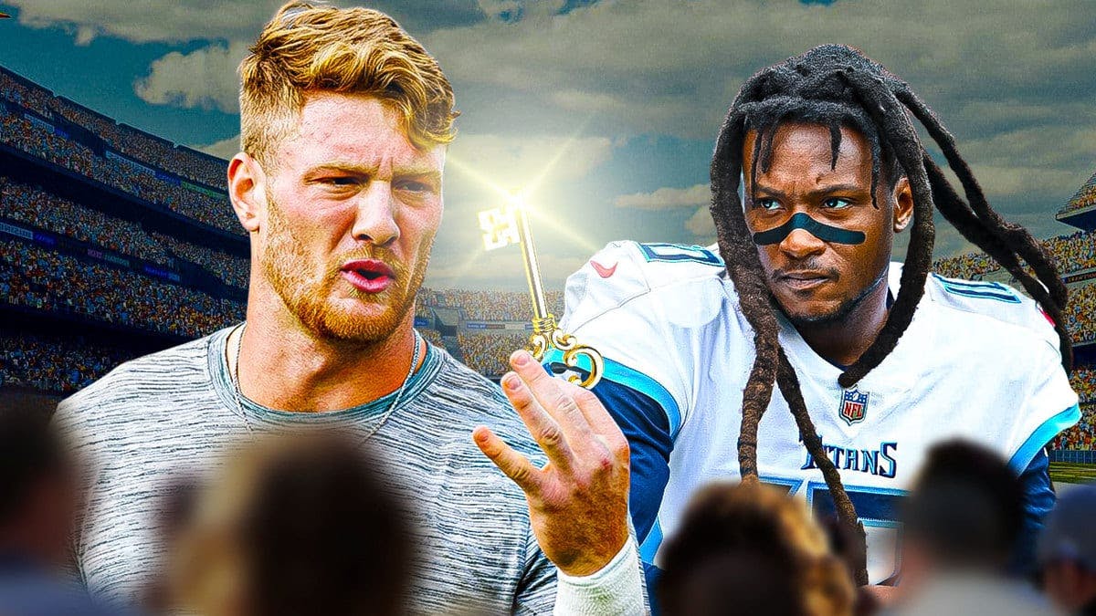 Titans QB Will Levis with a key and DeAndre Hopkins