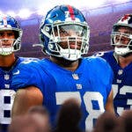 Daniel Jones stands beside Andrew Thomas and Evan Neal in anticipation of the Week 9 game against the Raiders.