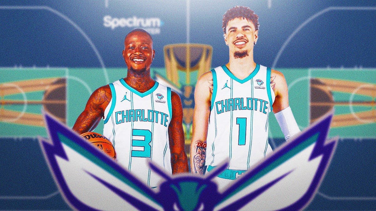 LaMelo Ball and Terry Rozier ahead of the Hornets NBA In-Season Tournament.