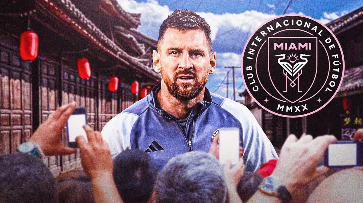 Lionel Messi on the streets of China, the Inter Miami logo in the air