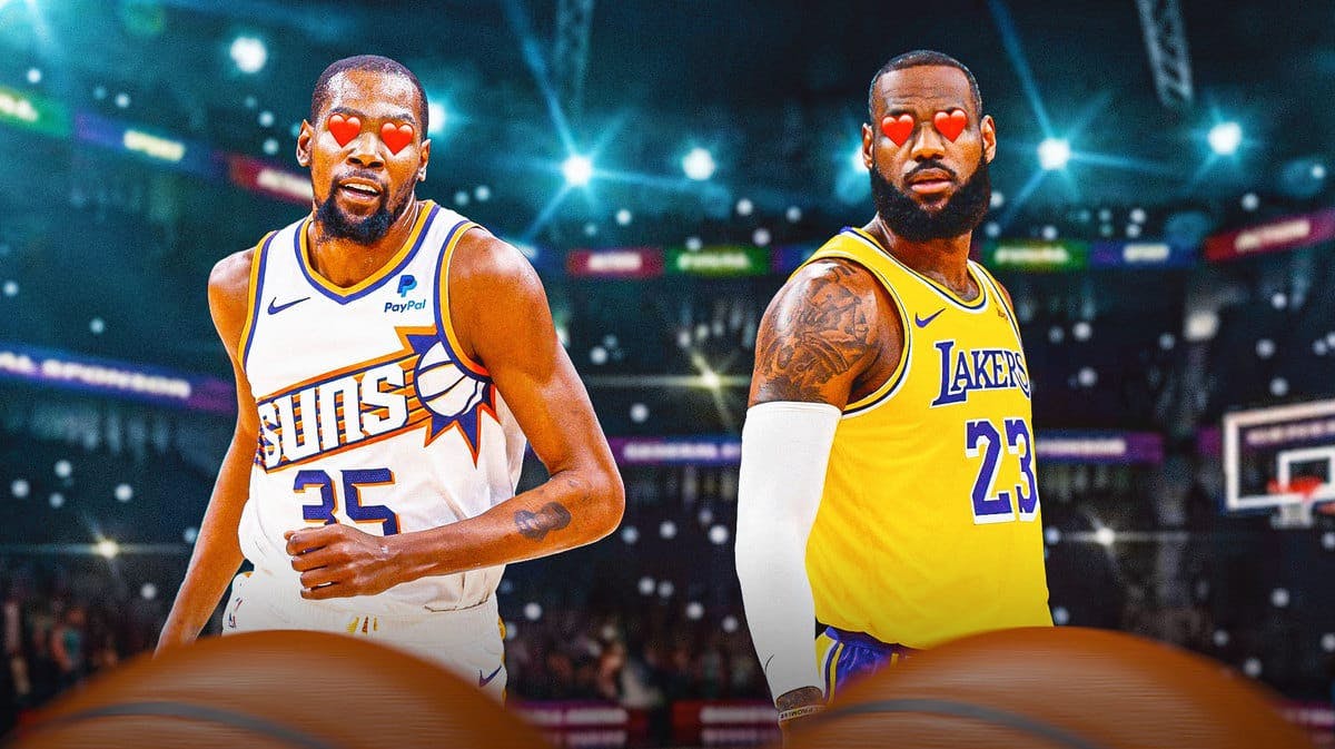 Lakers LeBron James and Suns' Kevin Durant with heart eyes