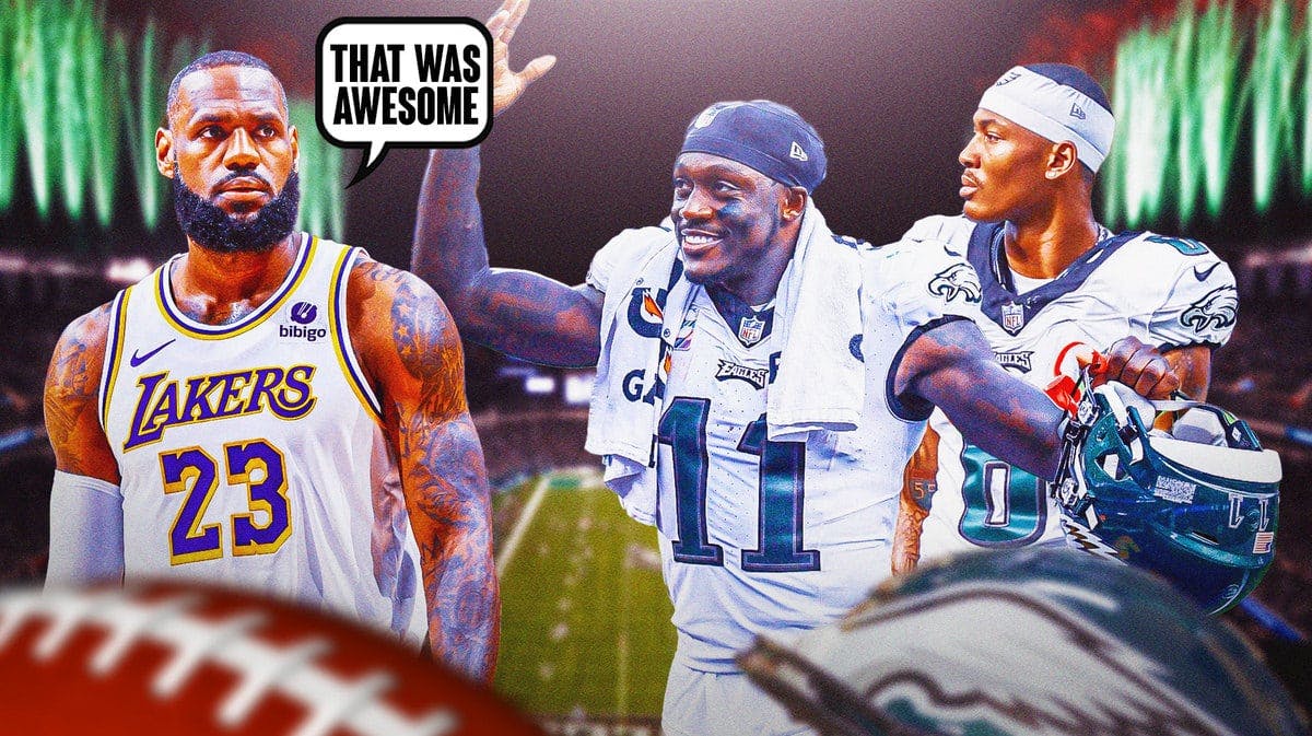 LeBron James may be on the Lakers, but he enjoyed DeVonta Smith and A.J. Brown's tribute to his Heat days with this awesome touchdown celebration