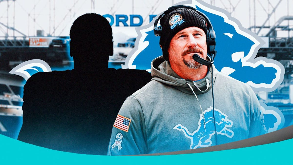 Silhouette of Bruce Irvin and Detroit Lions head coach Dan Campbell
