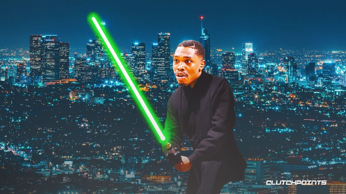 Nets' Lonnie Walker IV with lightsaber