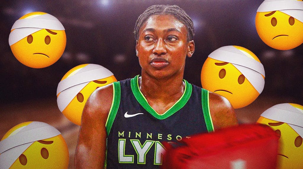 Minnesota Lynx player Diamond Miller with the ‘injured’ emoji along the boarder of the image