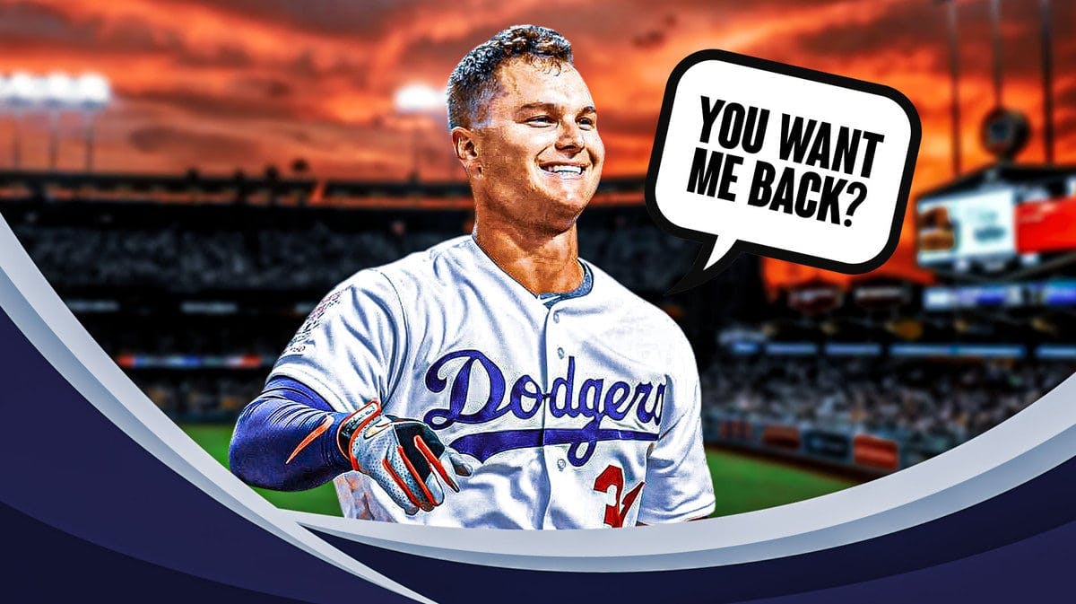 Joc Pederson in a Dodgers jersey saying :You want me back?"