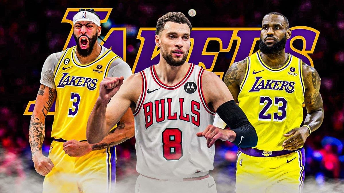 Los Angeles Lakers stars LeBron James and Anthony Davis with potential future Laker Zach LaVine