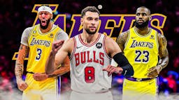 Los Angeles Lakers stars LeBron James and Anthony Davis with potential future Laker Zach LaVine
