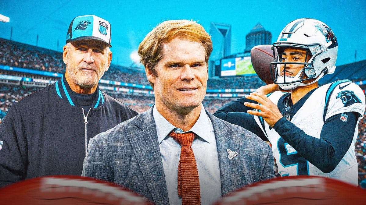 Greg Olsen with Panthers Bryce Young and Frank Reich after losing to the Titans
