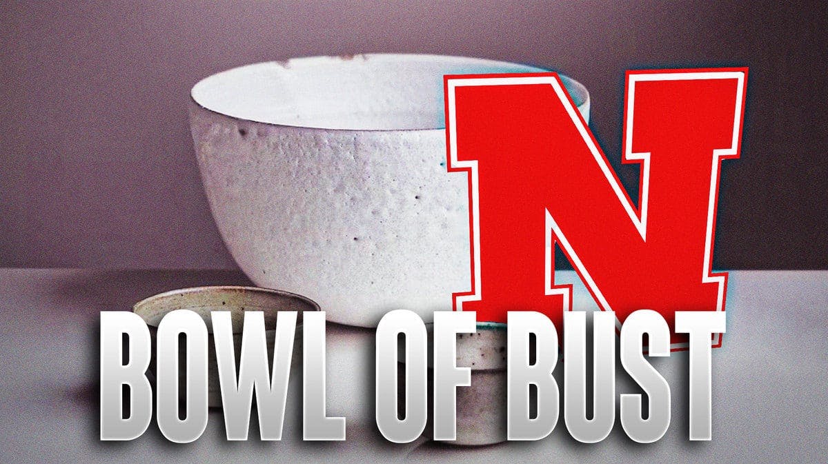 Nebraska football beside a bowl game, with title: Bowl of Bust