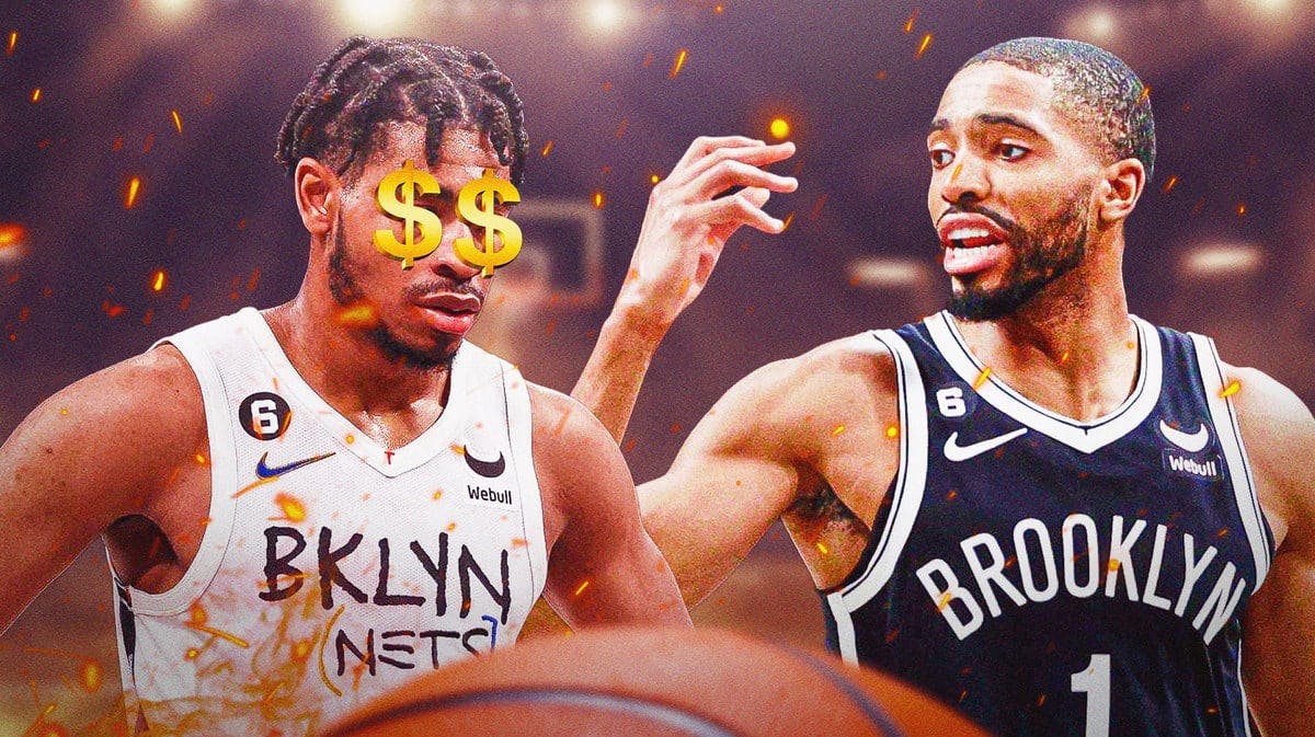 Nets' Cam Thomas on fire, with dollar signs on his eyes, with Mikal Bridges hyped up beside him