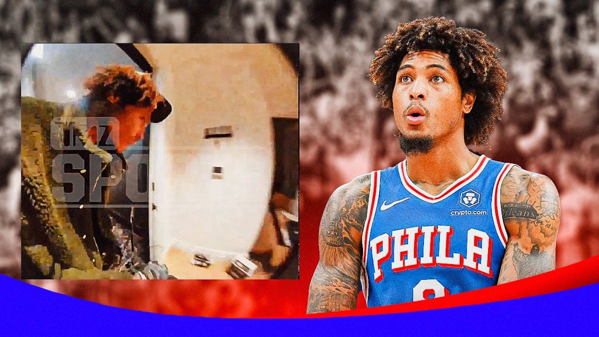 screenshot of Sixers' Kelly Oubre Jr. bringing in his bike, with a picture of Oubre looking serious on the right