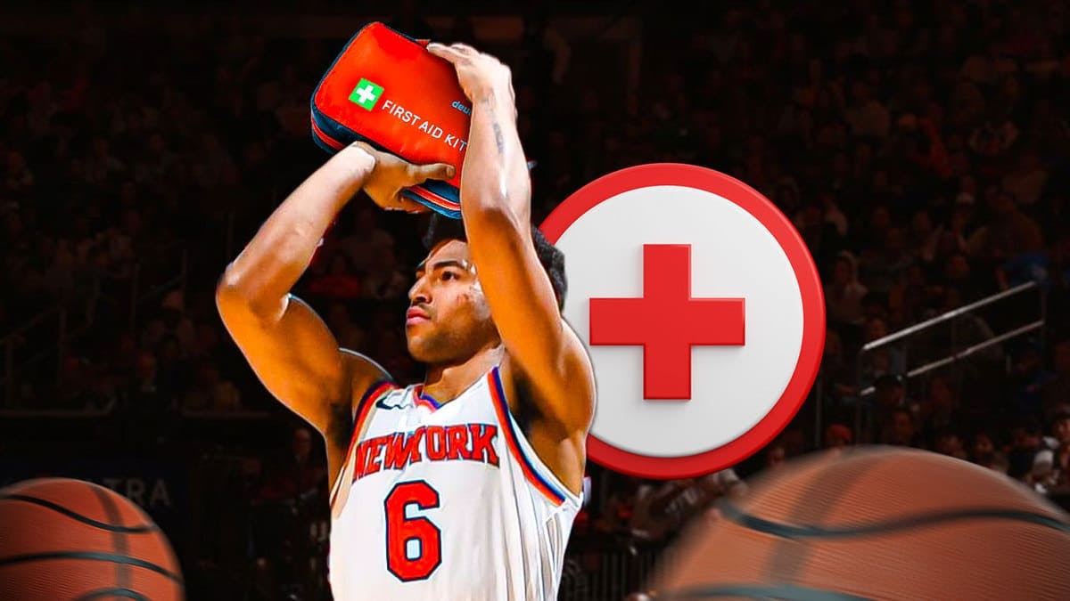 Quentin Grimes of the Knicks with medical cross symbol