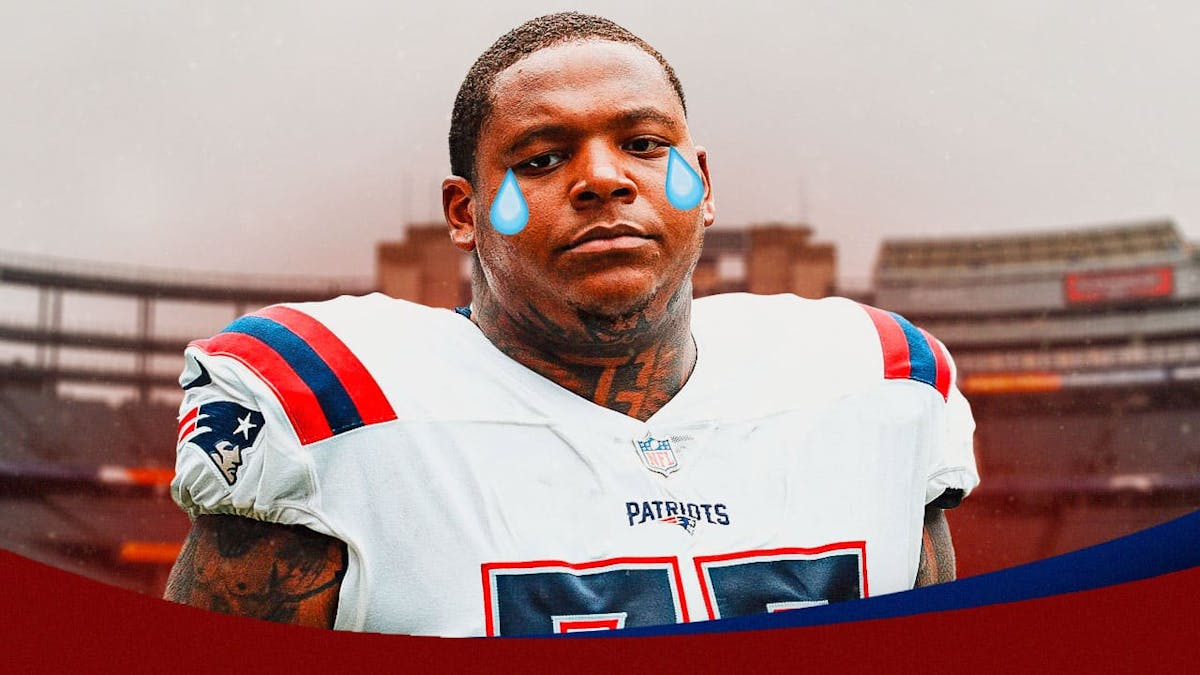 New England Patriots player Trent Brown with a teardrop
