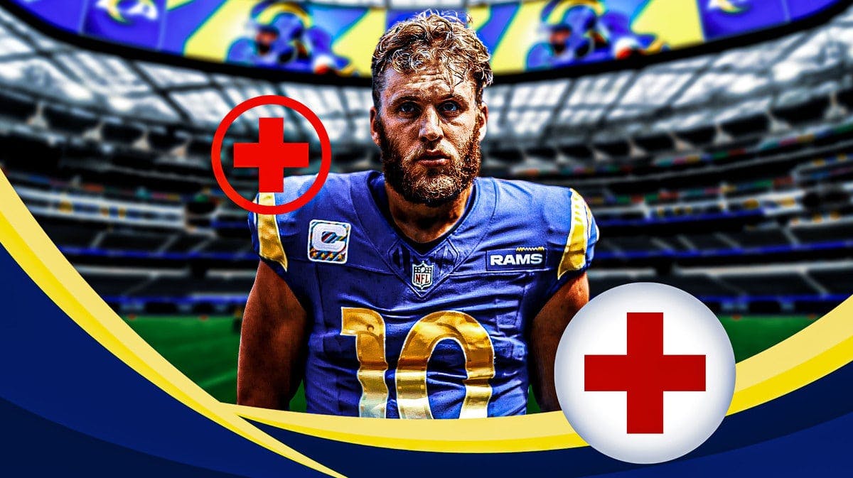 LA Rams' Cooper Kupp and medical cross symbols around him