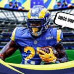 LA Rams running back Darrell Henderson and a speech bubble “Guess Who’s Back”
