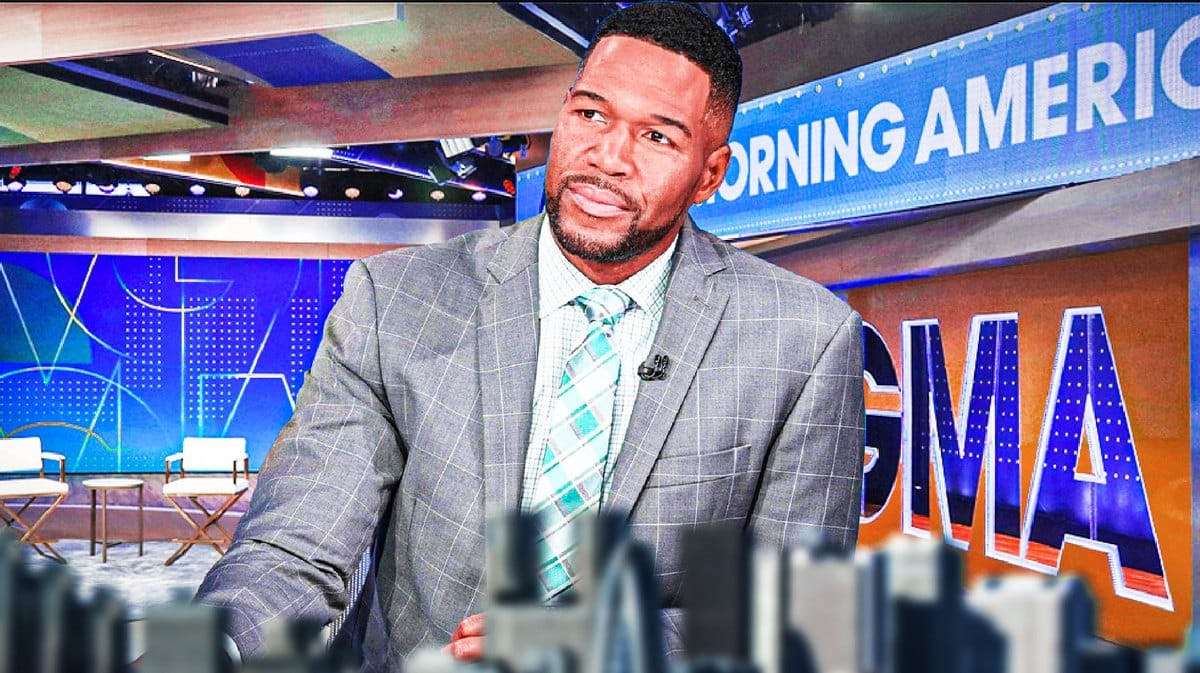 Michael Strahan broadcasting from the ABC Good Morning America set