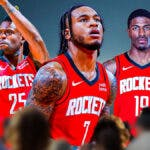 Rockets young players Reggie Bullock, Cam Whitmore, and Nate Williams Jr.