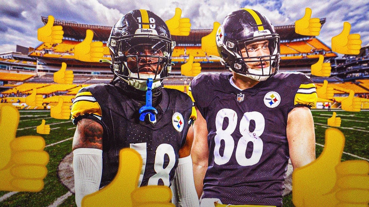Pittsburgh Steelers Diontae Johnson and Pat Freiermuth with thumbs up emojis surrounding them