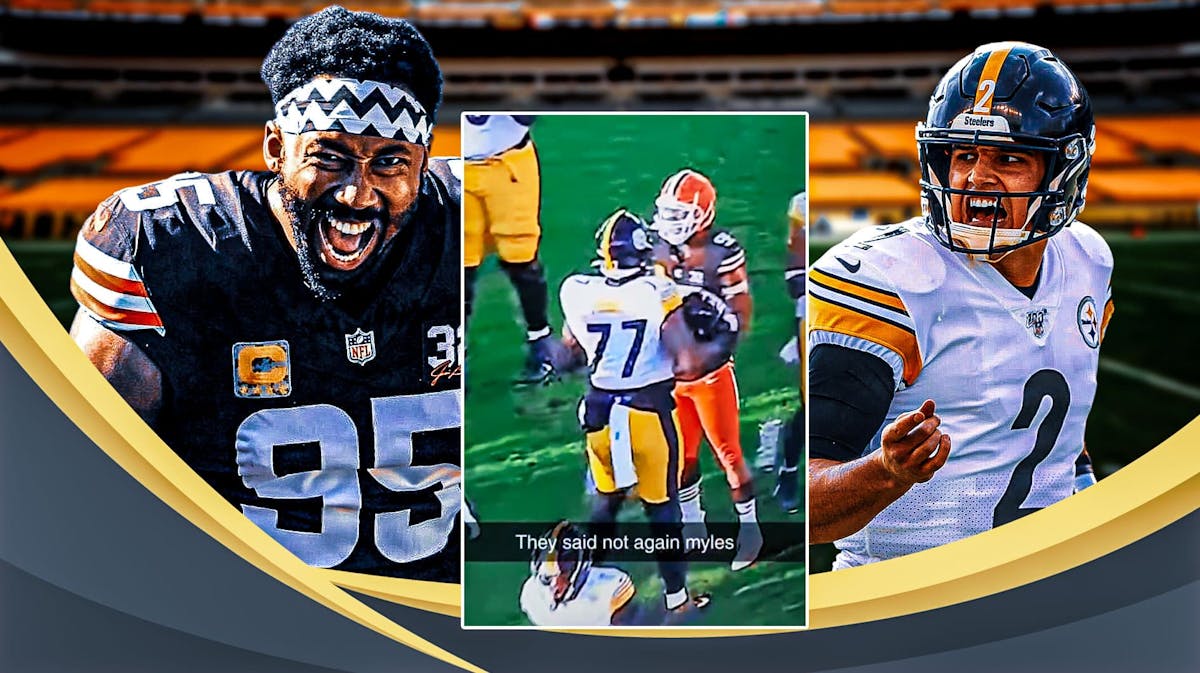 Browns Myles Garrett hyped after taking Steelers Kenny Pickett down and Mason Rudolph looking scared