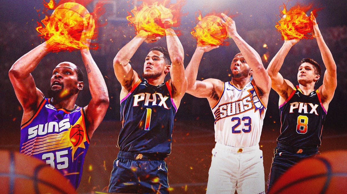 Suns' Kevin Durant, Devin Booker, Eric Gordon, and Grayson Allen all shooting fireballs