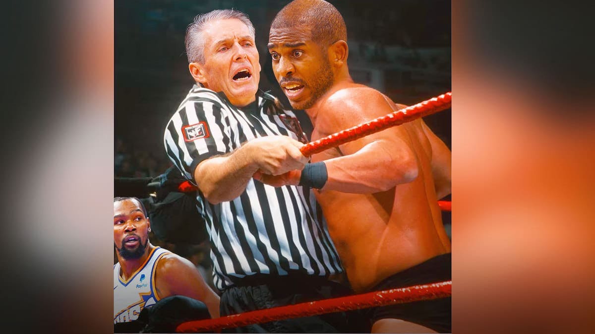 Scott Foster as the ref, Chris Paul of the Warriors as Stone Cold