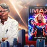 Stephen King next to The Marvels poster.