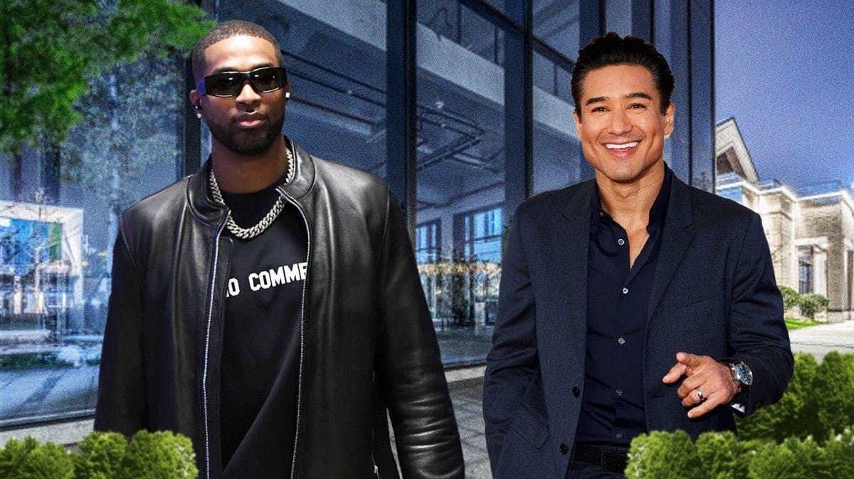 Tristan Thompson and Mario Lopez walking with a city behind them