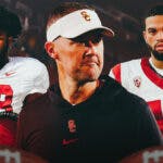 USC football Lincoln Riley with Caleb Williams and Xamarion Gordon who will join Raleek Brown in the NCAA Transfer Portal