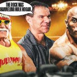 Dave Meltzer with a text bubble reading “The Rock was channeling Hulk Hogan” with The Rock on his right and Hulk Hogan on his left.