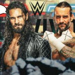 Seth Rollins with a text bubble reading “Nooo!” opposite CM Punk with the 2023 Survivor Series logo as the background.