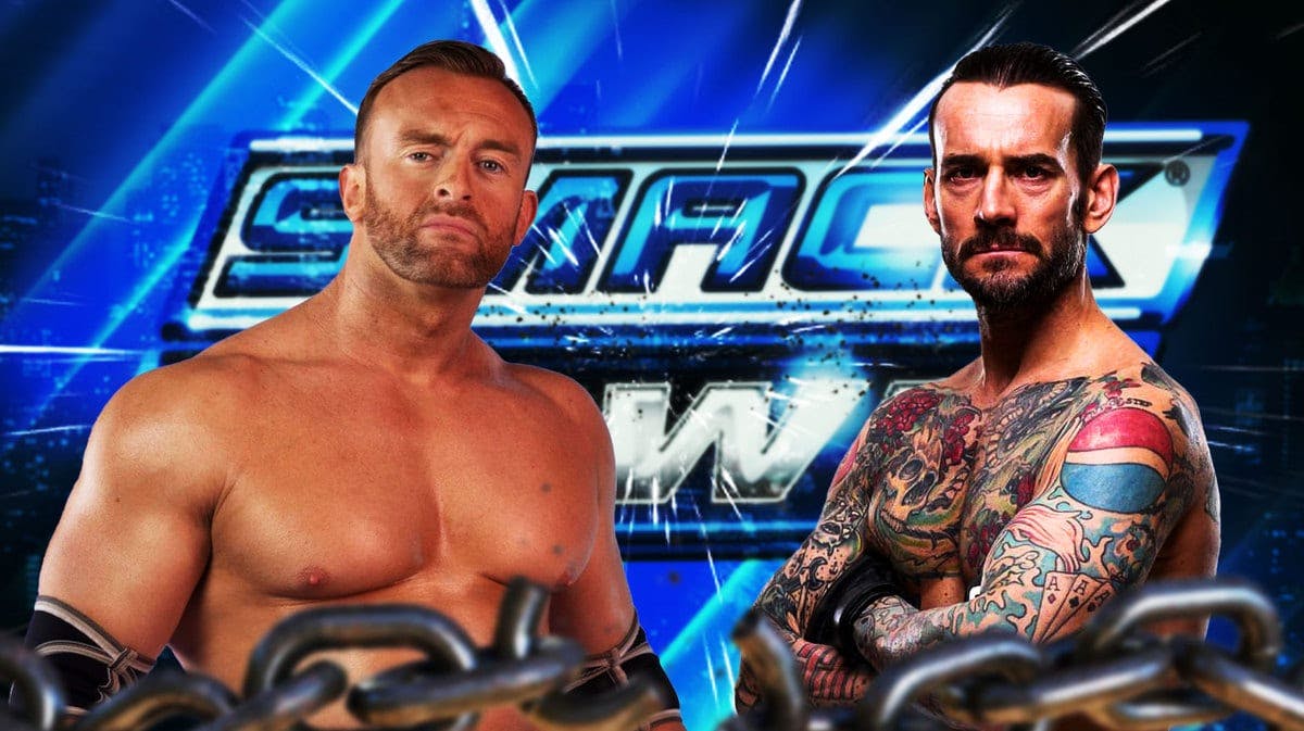 Nick Aldis next to CM Punk with the SmackDown logo as the background.