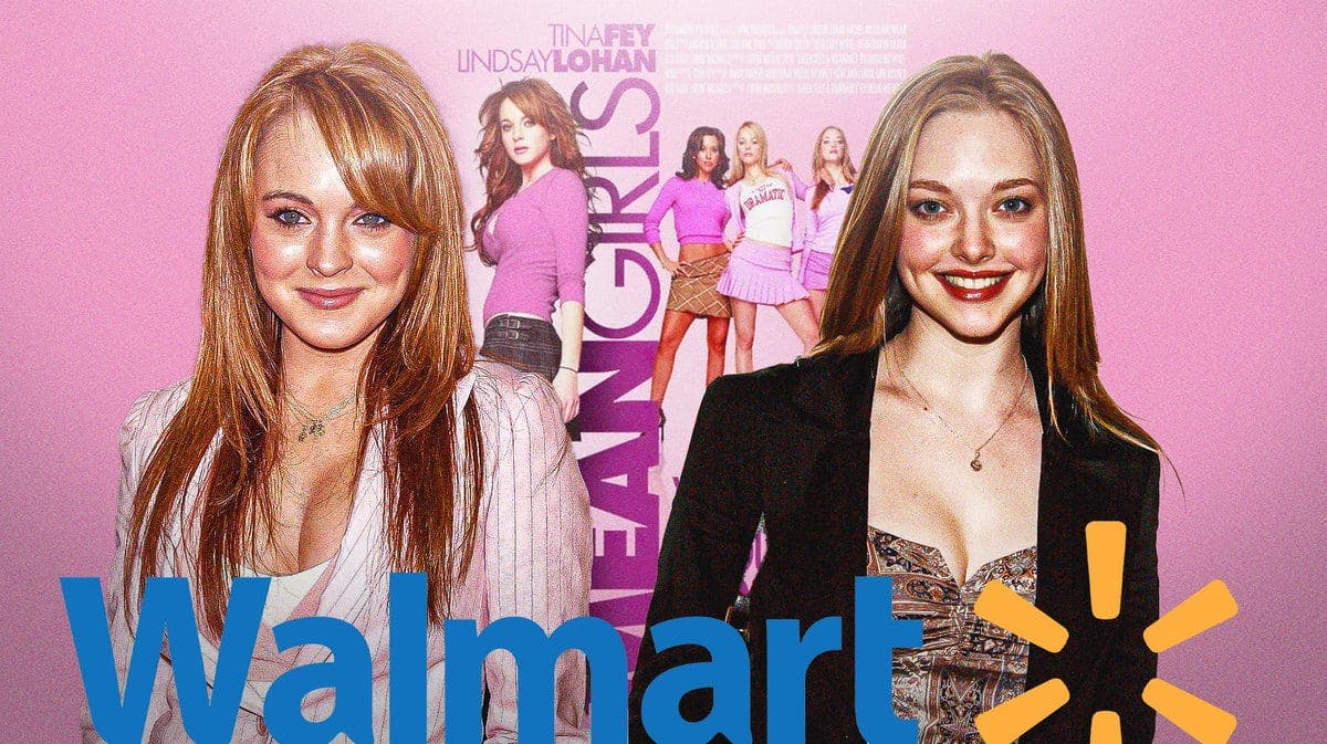 Mean Girls poster with Walmart logo, Lindsay Lohan and Amanda Seyfried.