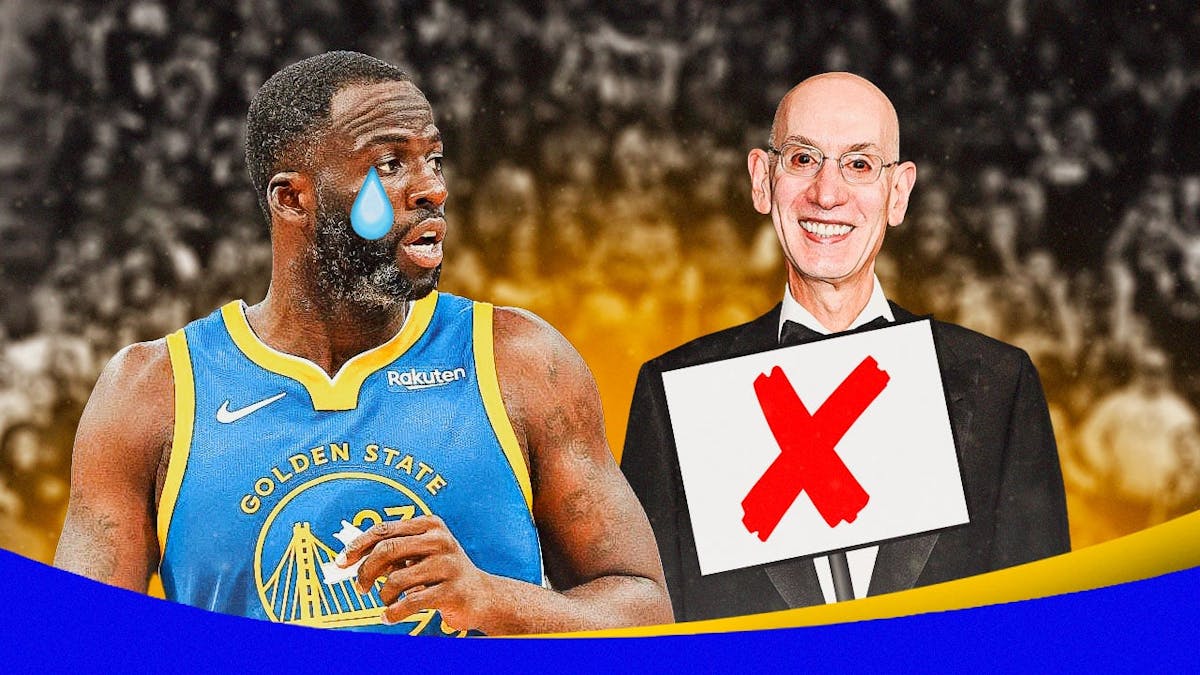 Warriors' Draymond Green with animated tears. Adam Silver with an X sign