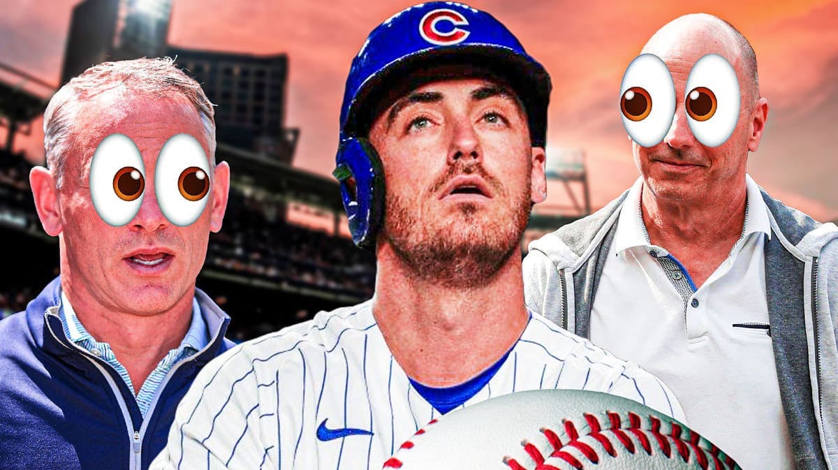 Cody Bellinger, Jed Hoyer and Brian Cashman with big emoji eyes.