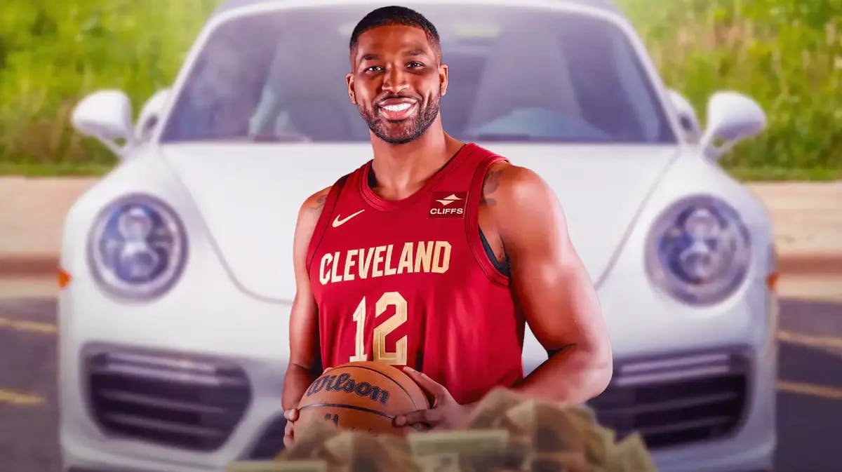 The Cleveland Cavaliers' Tristan Thompson in front of a car from his collection.