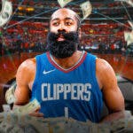 Clippers guard James Harden surrounded by money
